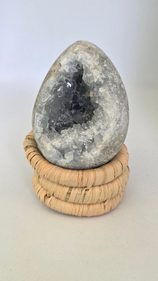 Celestite Crystal Egg Druzy Geode Polished 248g
