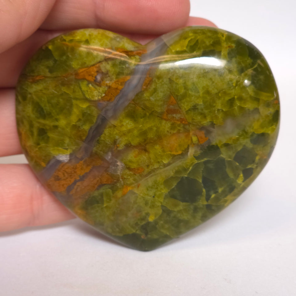 Green Opal Heart | Olive Green and Rust