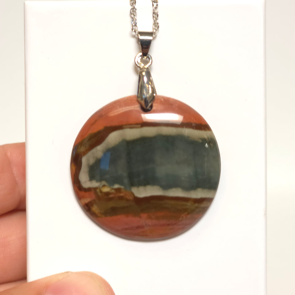 Polychrome Jasper Round Pendant Necklace