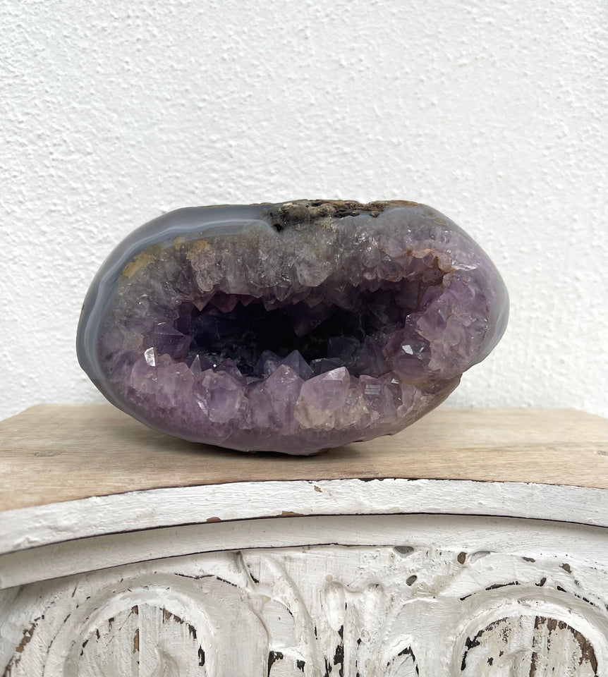 Raw Amtheyst Geode with Blue Ribbon Agate