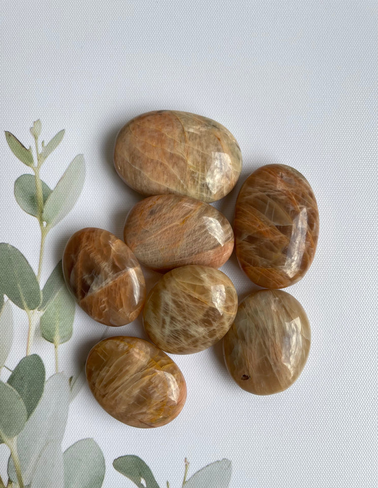 Peach Moonstone Palm Stone
