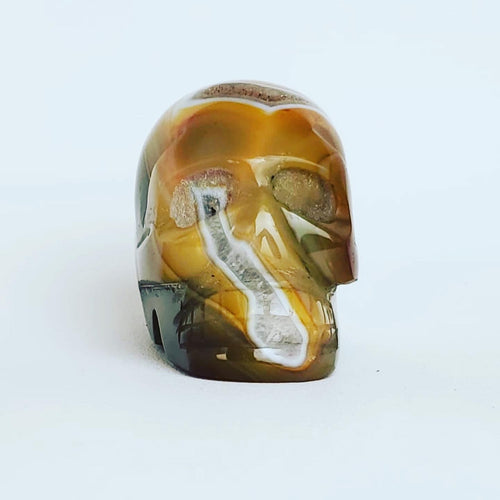 Yellow Agate Skull with Geodes