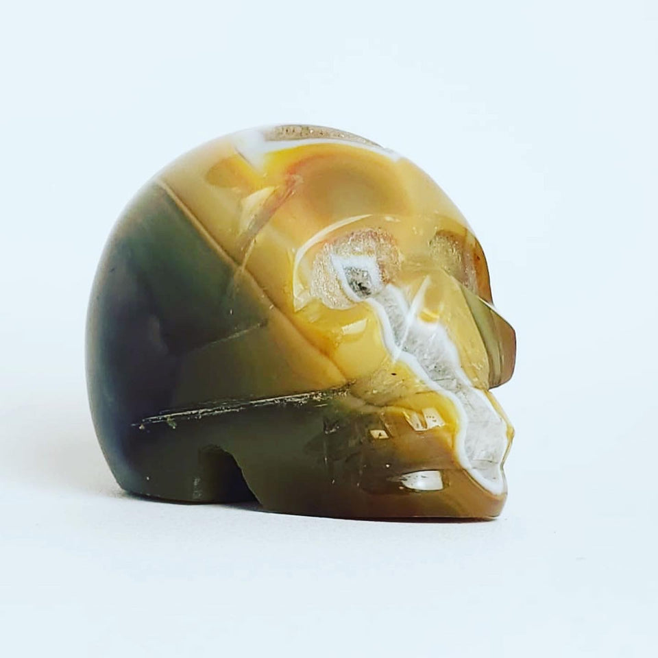 Yellow Agate Skull with Geodes