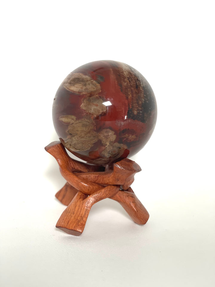Petrified Wood Sphere - Fire Red